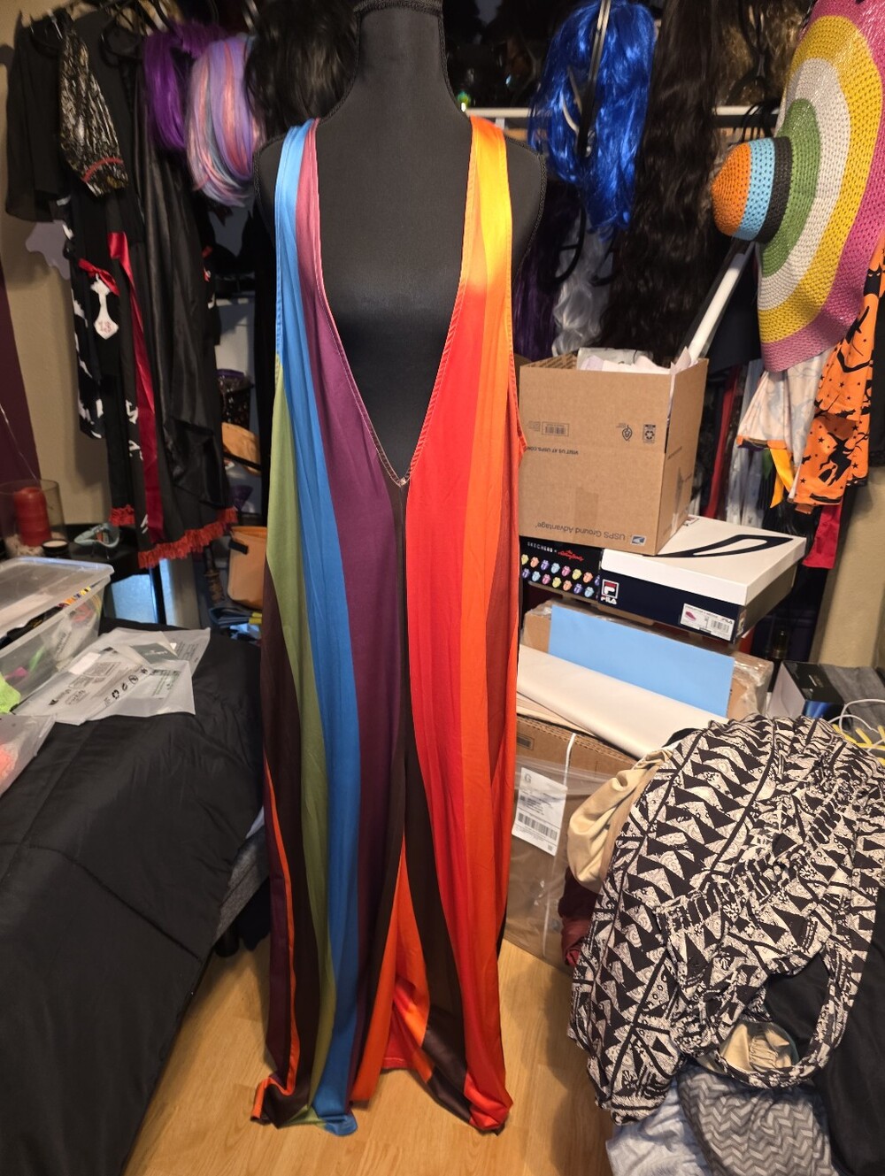 Vibrant Rainbow Multi-Stripe Maxi Dress